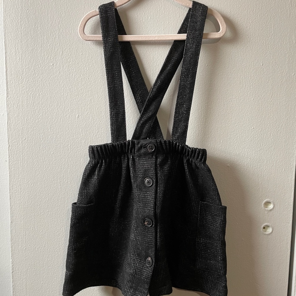 Zara Girls Gray Plaid Suspender Skirt Size 6